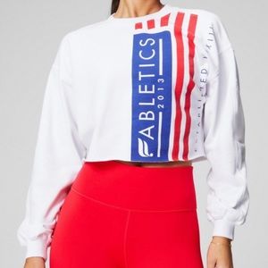 Fabletics Red White & Blue Patriotic Long Sleeve Cropped Sweatshirt Size Large